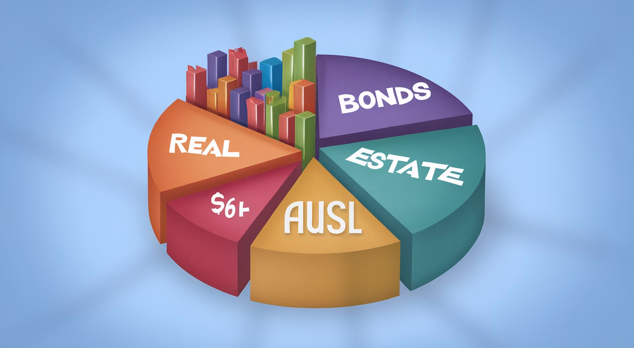Illustration of diversified asset mix Diversified portfolio pie chart