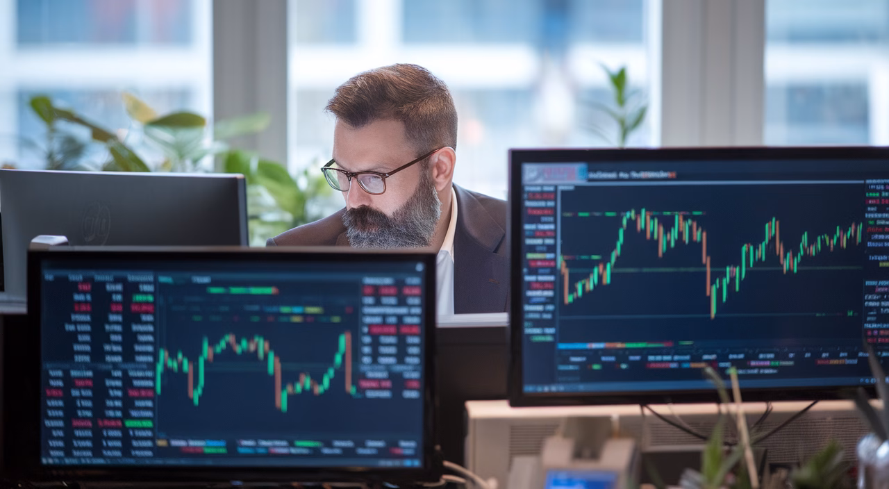 Expert analyzing patterns for trading edge Trader analyzing complex chart patterns